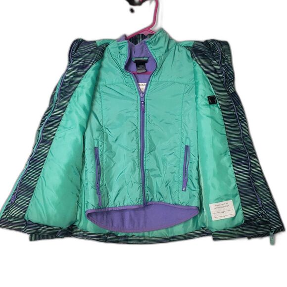 C9 Champion Waterproof Green Purple Striped Two Layer Coat Girls Size Medium 7-8 - Picture 3 of 11